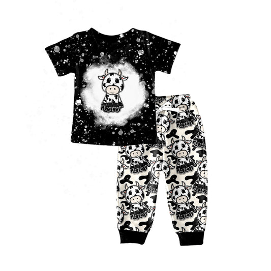 Baby Boys Moody Cow Black Tee Top Pants Clothes Sets preorder (moq 5)
