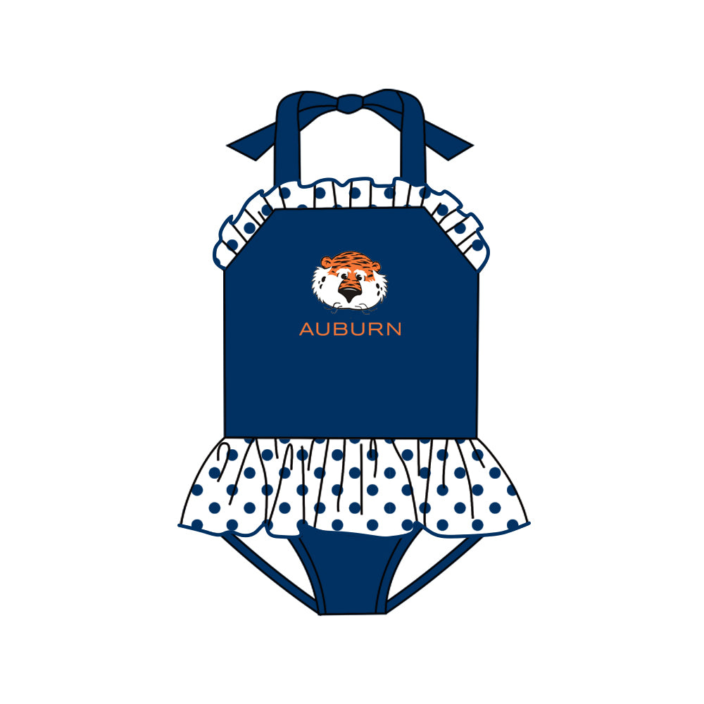 Baby Girls Auburn Tiger Team Ruffle One Piece Swimsuits preorder (moq 5)