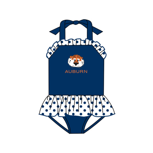 Baby Girls Auburn Tiger Team Ruffle One Piece Swimsuits preorder (moq 5)