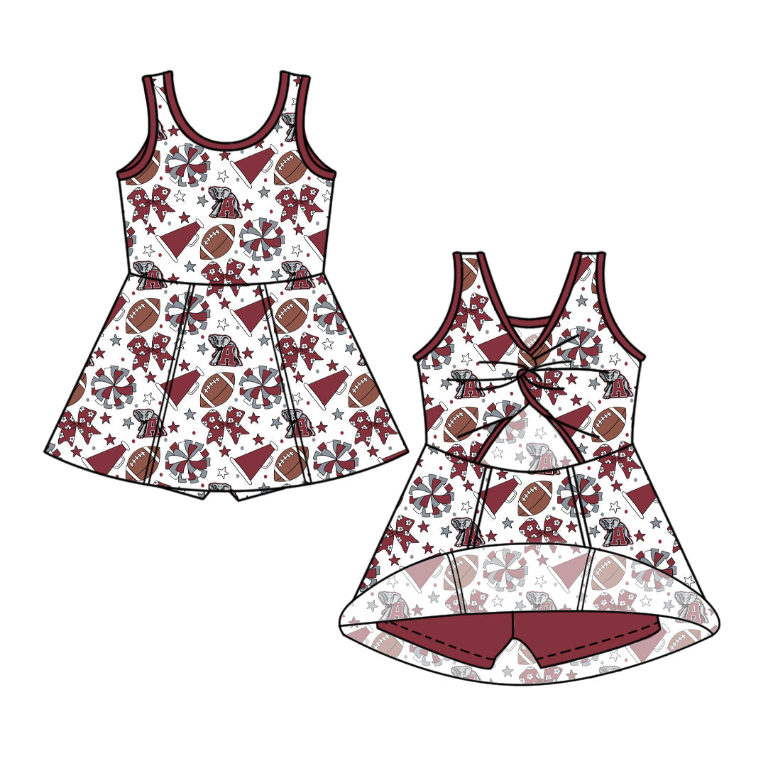 Preorder (moq 5)Baby Girls Sleeveless Bows Stars Footballs Team Shorts Knee Length Dress
