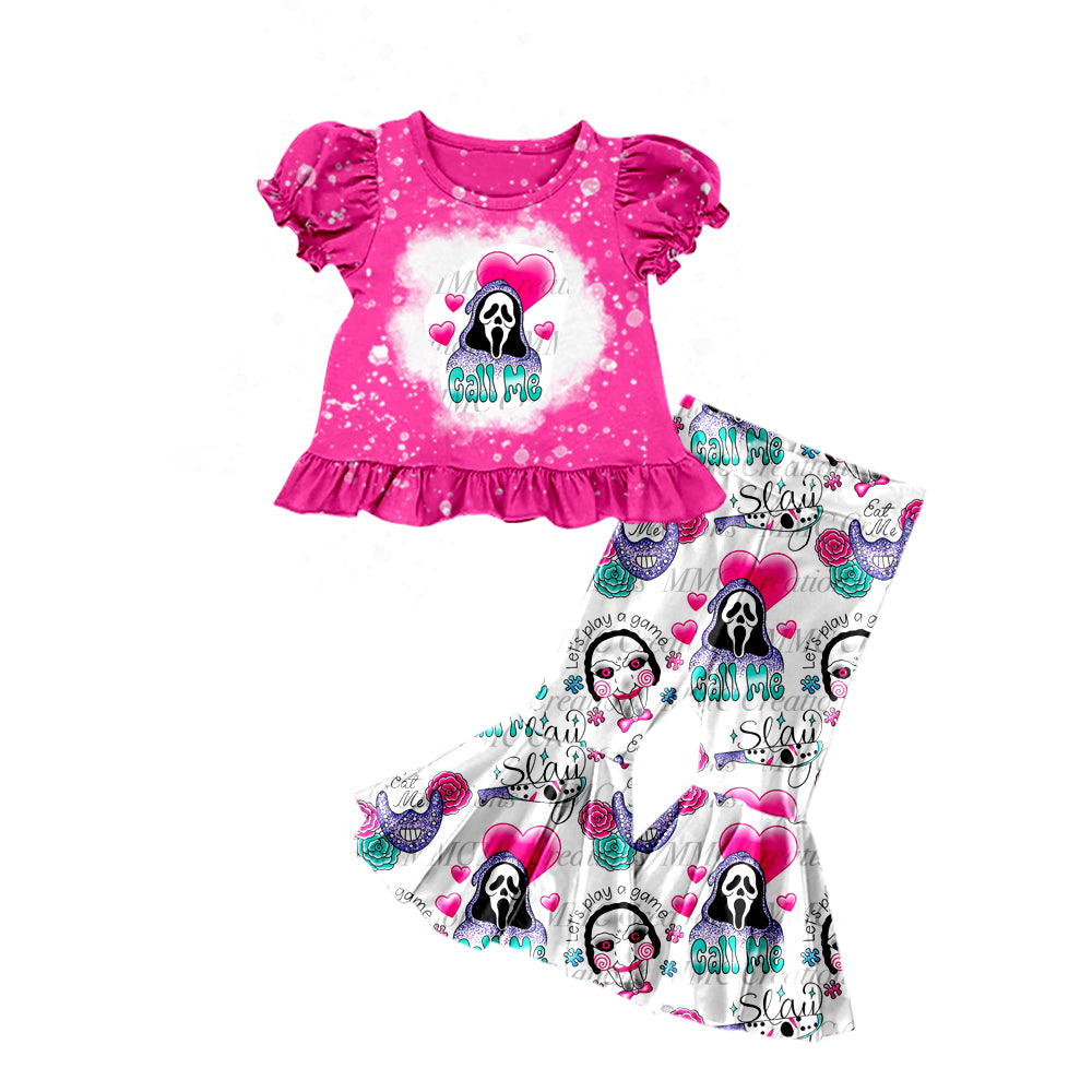 Baby Girls Halloween Phone Call Shirt Bell Pants Clothes Sets Preorder(moq 5)