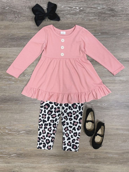 Baby Girls Pink Ruffle Tops Leopard Legging Pants Clothes Sets