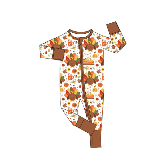 Baby Toddler Boys Thanksgiving Turkey Long Sleeve Zip Rompers preorder(moq 5)