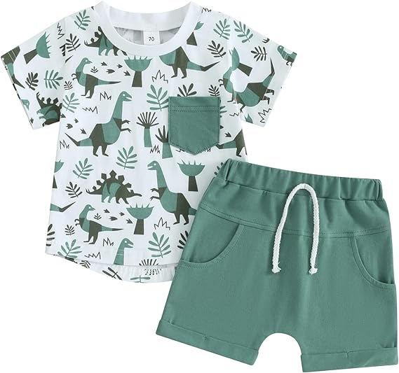 Baby Boys Dinosaur Pocket Shirt Summer Shorts Clothes Sets preorder (moq 5)