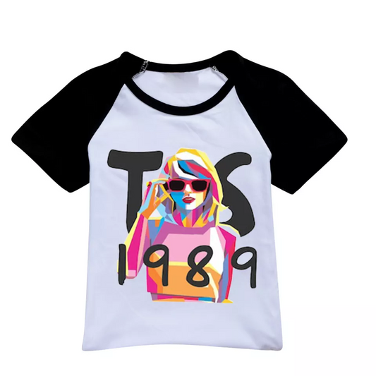 Baby Girls Black Singer 1989 Short Sleeve Raglan Tee Shirts Tops Preorder(moq 5)