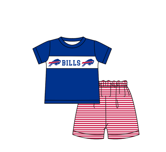 Preorder (moq 5)Baby Boys Short Sleeve Bills Top Stripe Shorts Team Clothes Sets