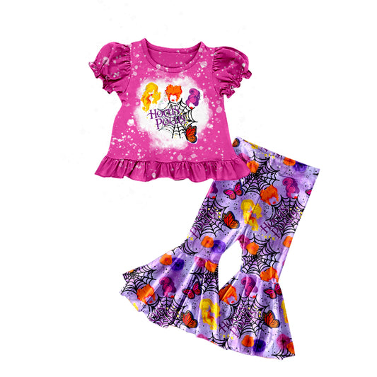 Baby Girls Halloween Witches Purple Shirt Bell Pants Clothes Sets Preorder(moq 5)