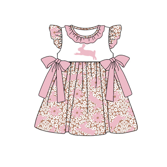 Baby Girls Pink Easter Rabbit Flowres Bows Knee Length Dresses preorder(MOQ 5)