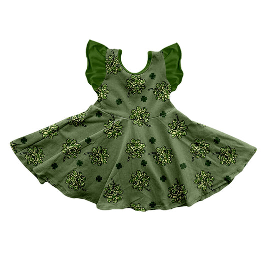 Baby Girls St Patrick Day Quatrefoil Flutter Sleeve Knee Length Dresses preorder(MOQ 5)