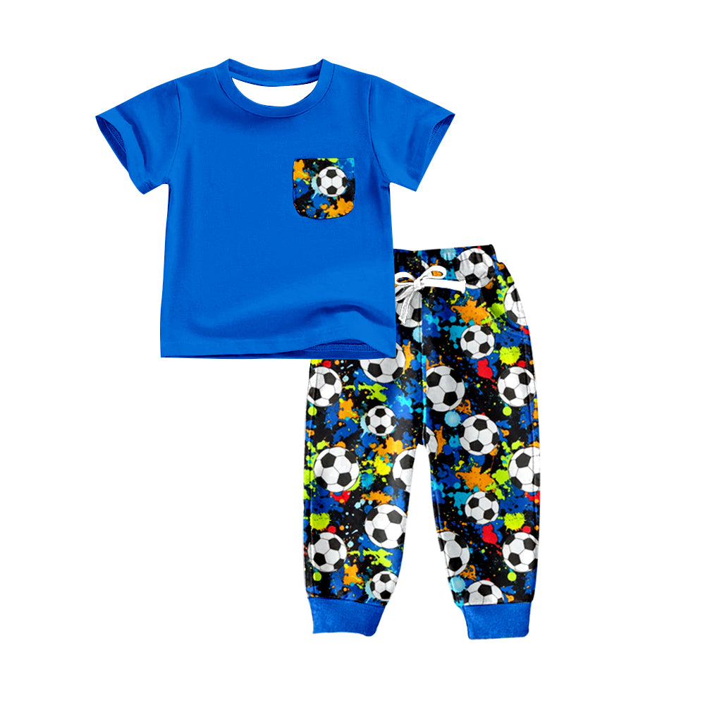 Baby Boys Football Blue Shirt Top Pants Clothes Sets preorder(moq 5)