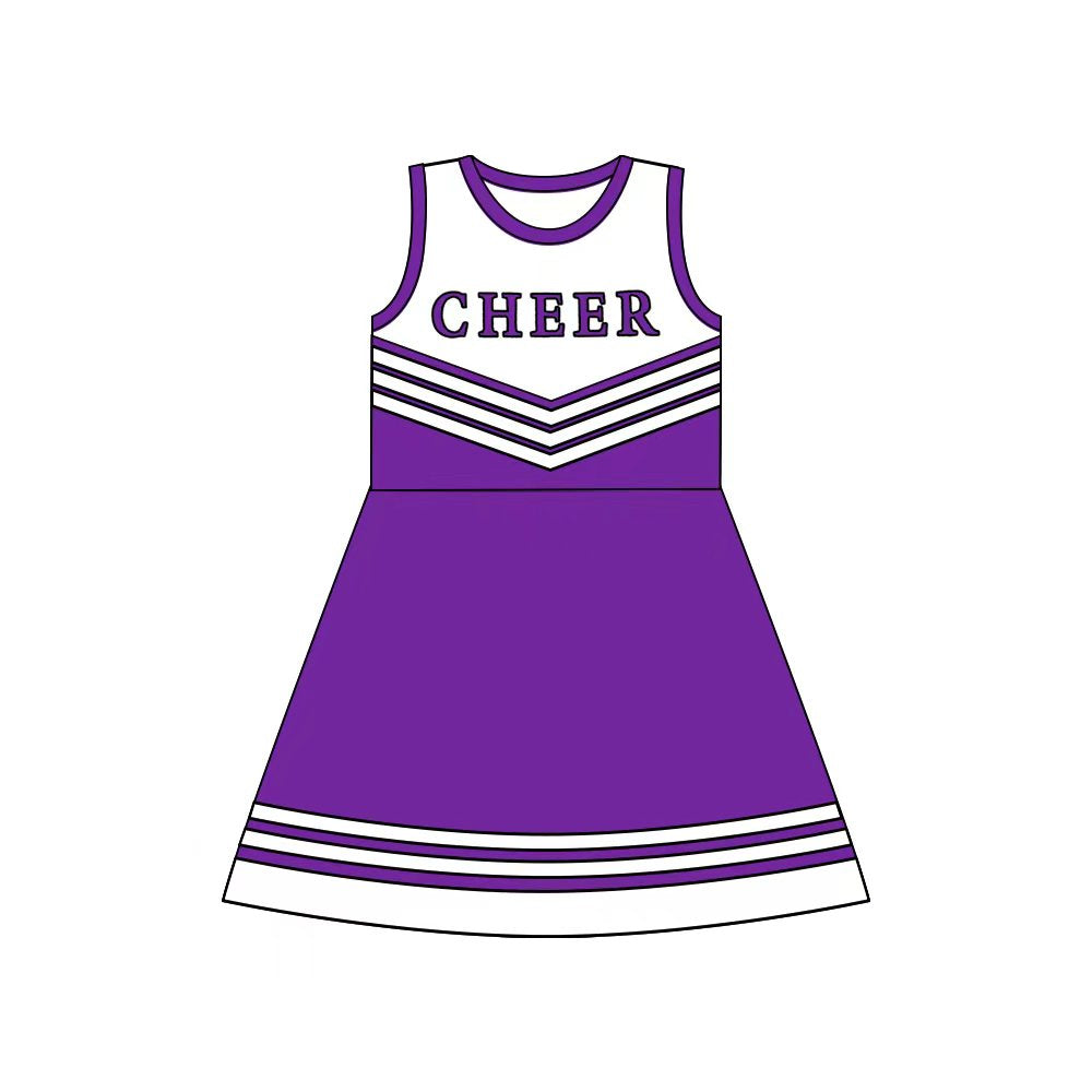 Preorder (moq 5)Baby Girls Purple Cheer Team Knee Length Dresses