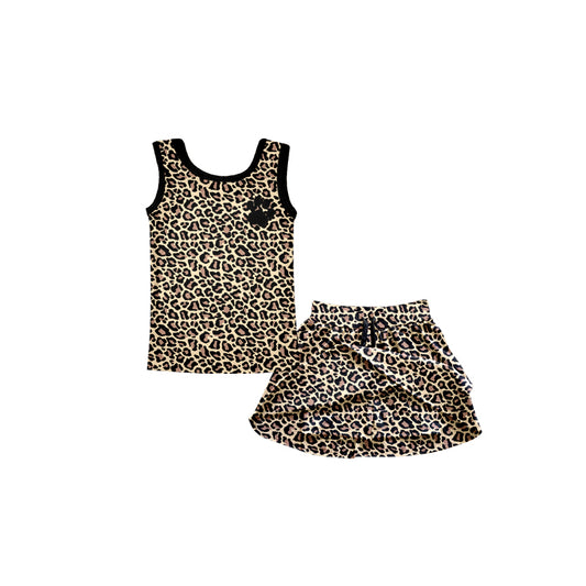 Preorder(moq 5)Baby Girls Leopard Paw Sleeveless Tee Shirt Skorts Clothes Sets