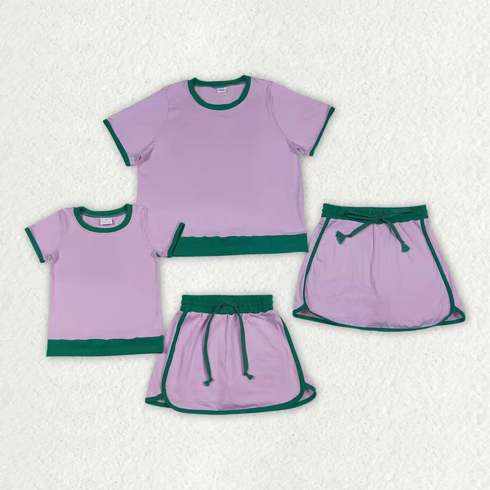 Mama and Me Girls Pink Short Sleeve Shirt Top Skirt Short Cotton Clothes Sets