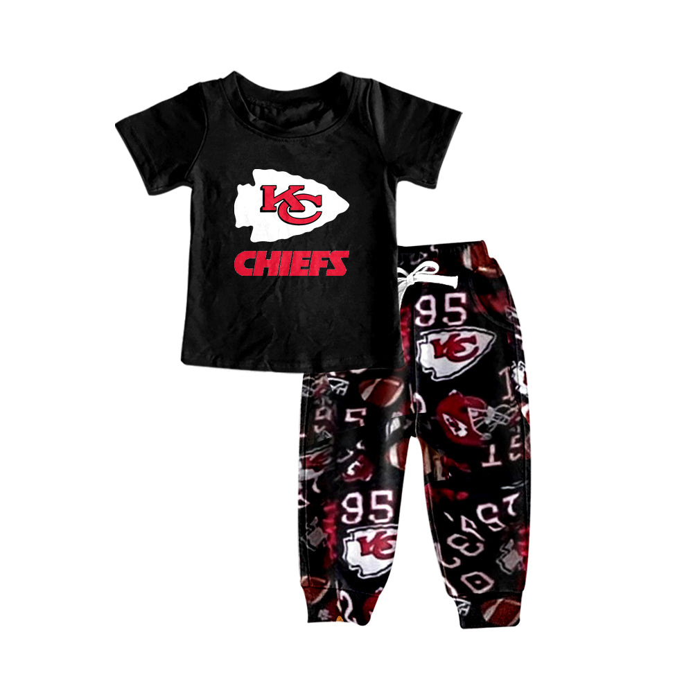 Baby Girls Boys Black KC Team Short Sleeve Top Pants Clothes Sets order preorder (moq 5)