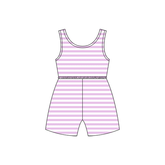 Preorder (moq 5)Baby Girls Lavender Stripes Shorts Summer Jumpsuits