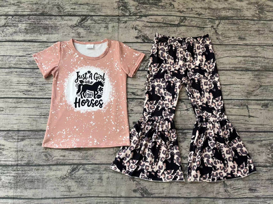 Baby Girls Just A Girl Who Loves Horses Top Leopard Bell Pants Clothes Sets