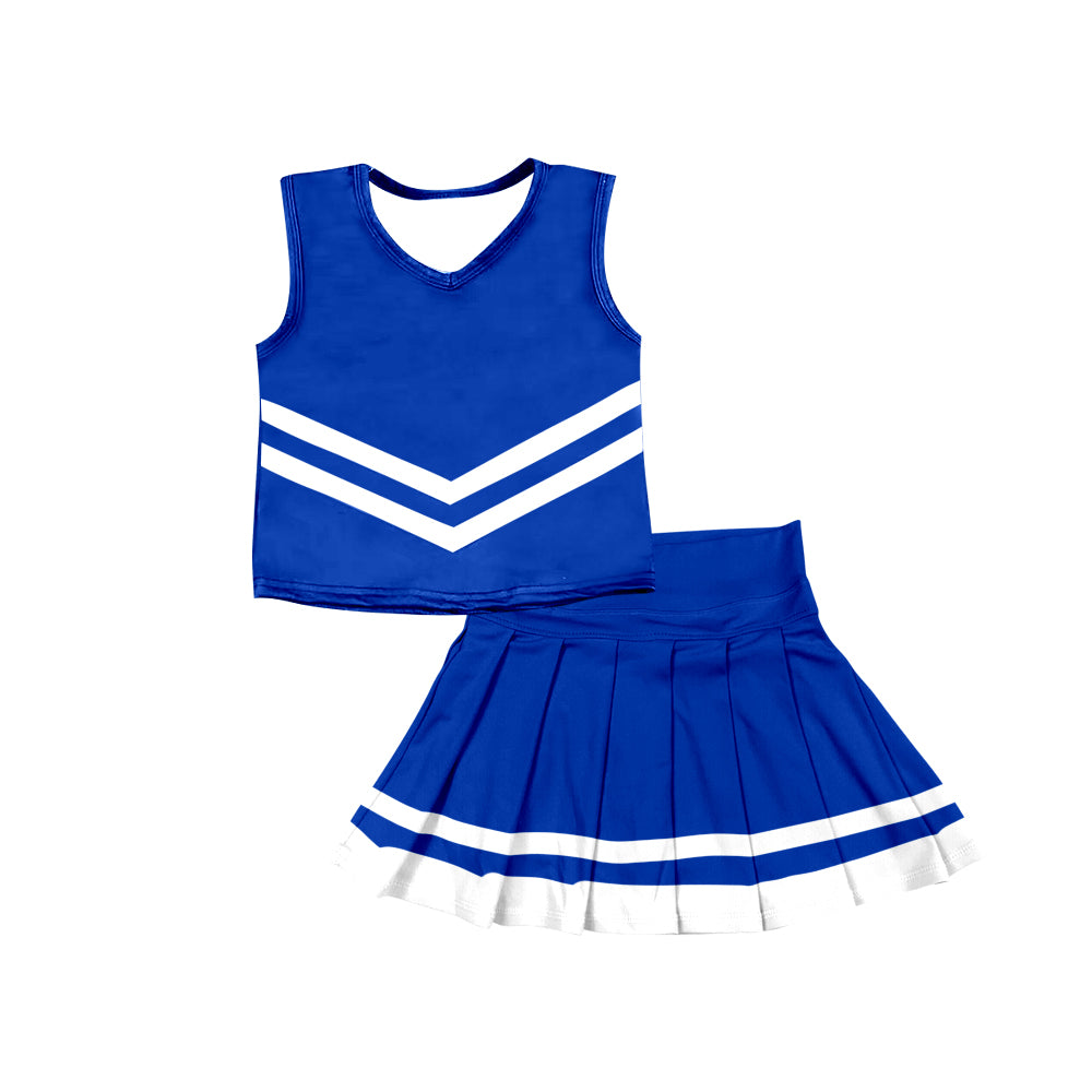 Preorder (moq 5)Baby Girls Hot Blue Sleeveless Team Vest Pleated Skorts Set
