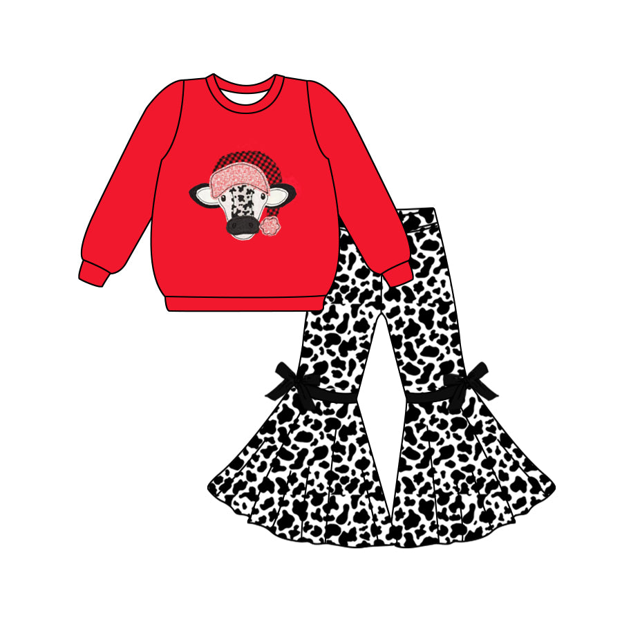 Baby Girls Christmas Red Cow Top Bell Pants Clothes Sets preorder(MOQ 5)