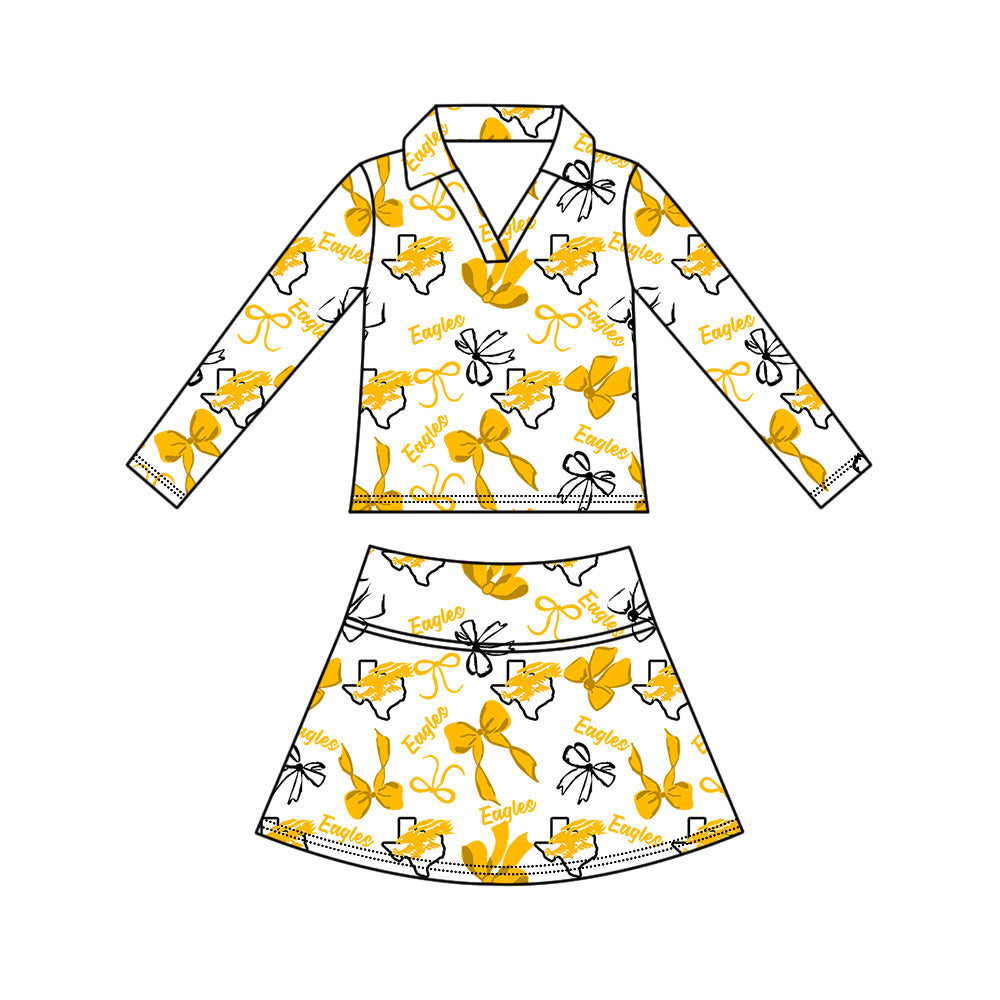 Preorder (moq 5)Baby Girls Bows Eagles Top Skirt Short Team Clothes Set