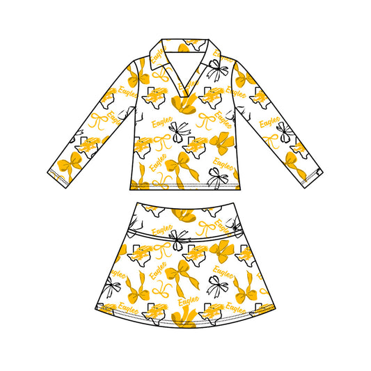 Preorder (moq 5)Baby Girls Bows Eagles Top Skirt Short Team Clothes Set