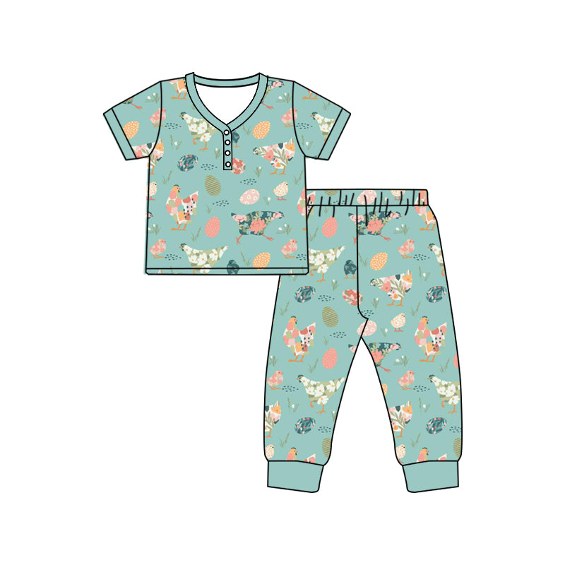 Preorder (moq 5)Baby Girls Western Chicken Flowers Shirt Top Pants Pajamas