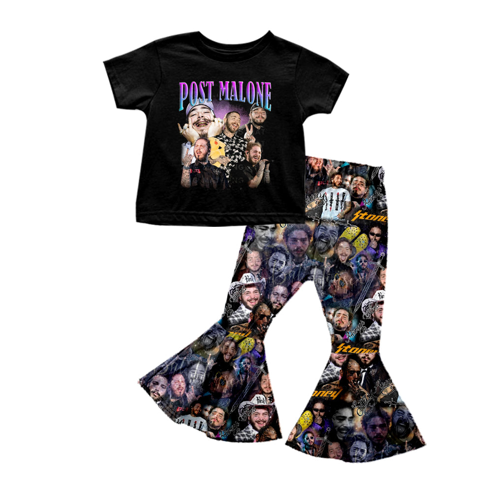Baby Girls Short Sleeve Black Singer Shirt Bell Pants Clothes Sets preorder(moq 5)