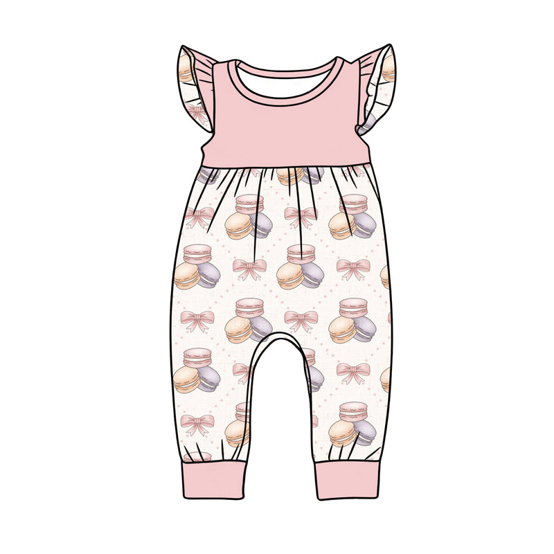 Preorder (moq 5)Baby Girls Flutter Sleeve Bows Cakes Checked Pant Rompers