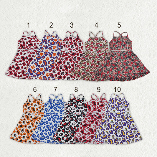 Sibling Baby Girls Strap Leopard Team Yoga Active Short Team Knee Length Dresses