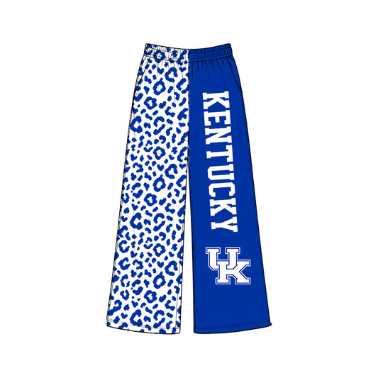 Preorder (moq5) Baby Girls Blue Leopard Kentucky Team Pockets Flare Pants Bottom