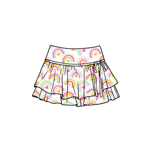 Preorder (moq 5)Baby Girls Colorful Rainbows Hearts Double Ruffle Skirt Shorts Bottom
