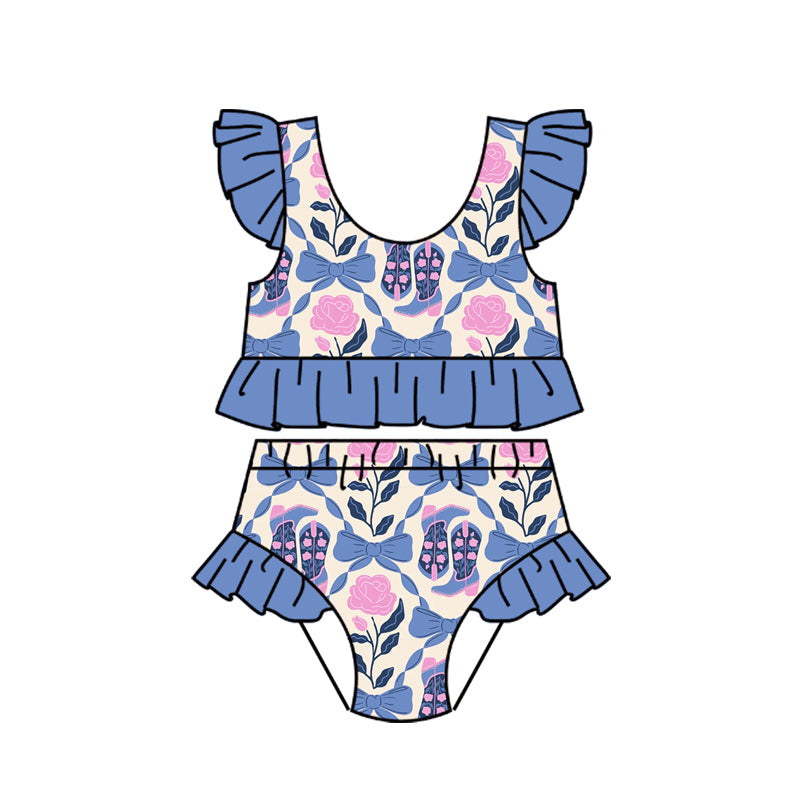 Preorder (moq 5)Baby Girls Flower Boots Bows Vests Bummies Western Swimsuits