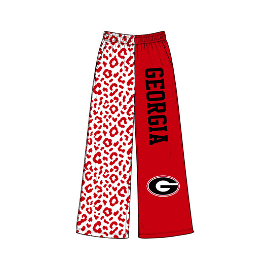 Preorder (moq5) Baby Girls Red Leopard Georgia Team Pockets Flare Pants Bottom