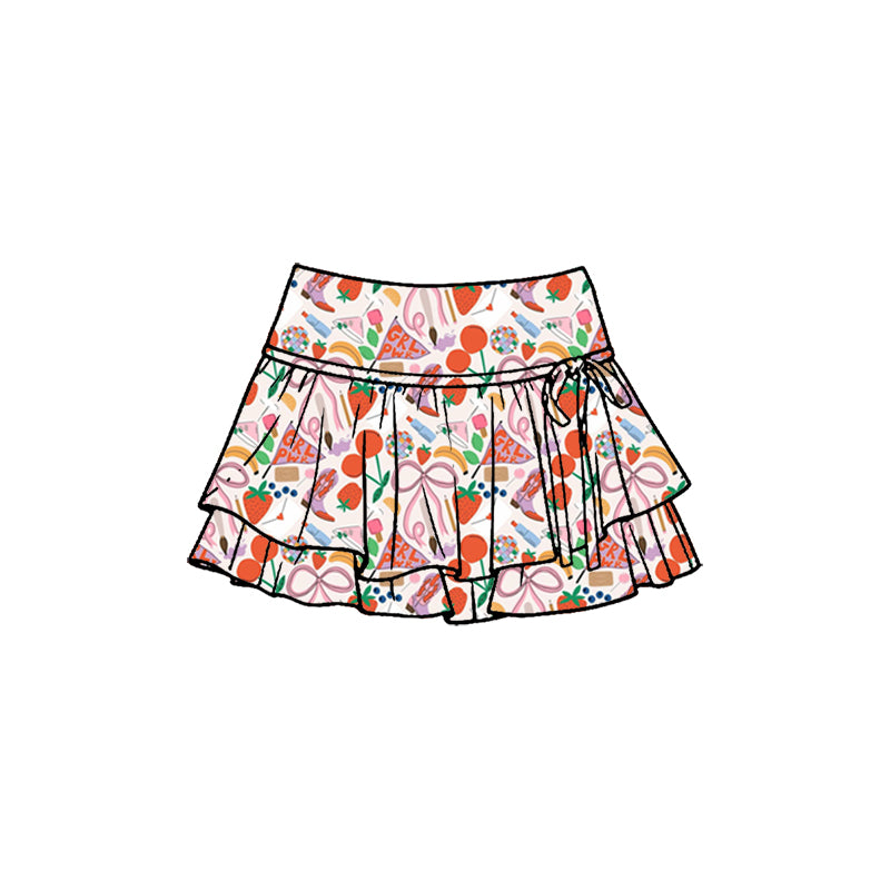 Preorder (moq 5)Baby Girls Boots Strawberry Double Ruffle Skirt Shorts Bottom