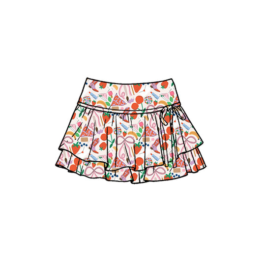 Preorder (moq 5)Baby Girls Boots Strawberry Double Ruffle Skirt Shorts Bottom