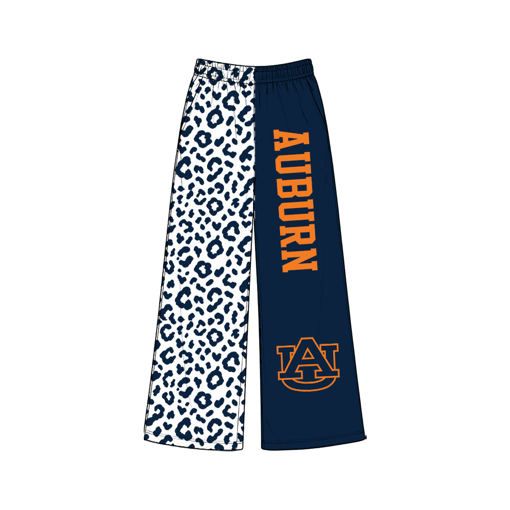 Preorder (moq5) Baby Girls Navy Leopard Auburn Team Pockets Flare Pants Bottom