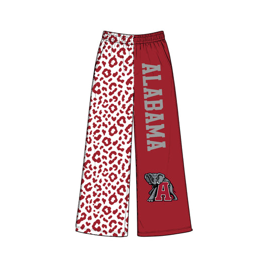 Preorder (moq5) Baby Girls Red Leopard Alabama Team Pockets Flare Pants Bottom