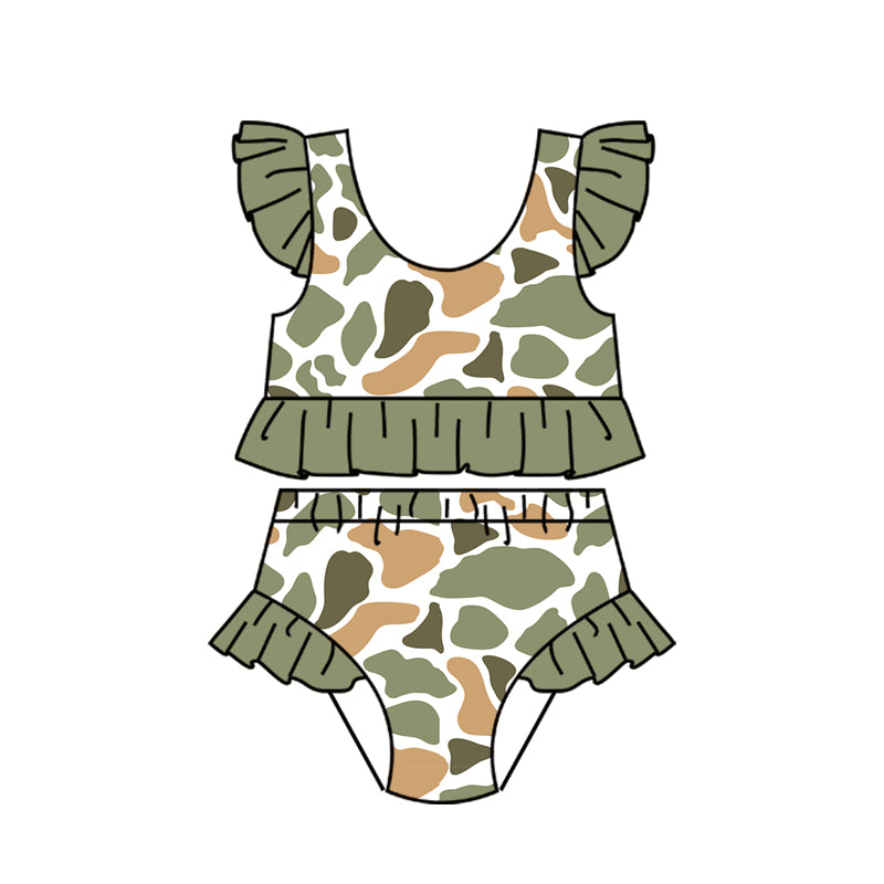 Preorder (moq 5)Baby Girls Southern Orange Camo Vests Bummies Swimsuits