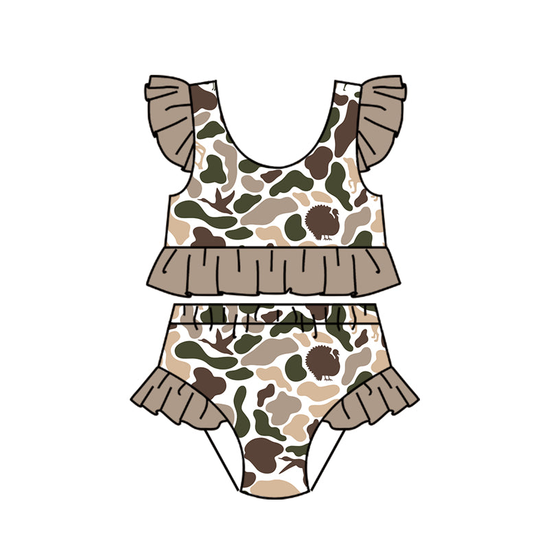 Preorder (moq 5)Baby Girls Dog Ducks Deer Camo Vests Bummies Hunting Swimsuits
