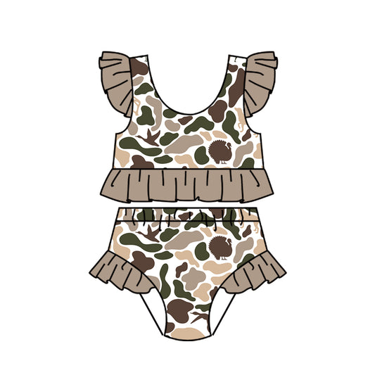 Preorder (moq 5)Baby Girls Dog Ducks Deer Camo Vests Bummies Hunting Swimsuits