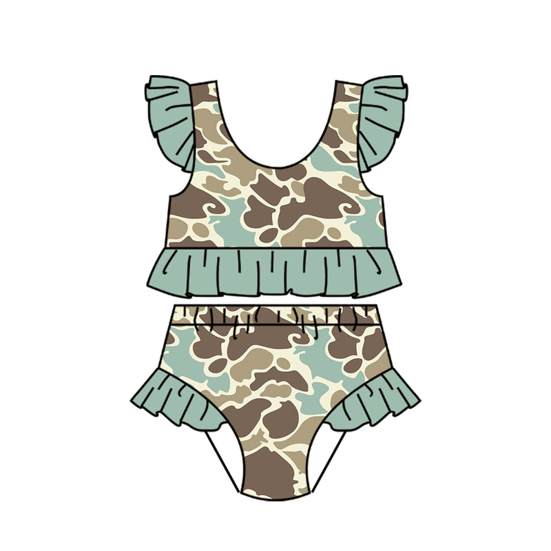 Preorder (moq 5)Baby Girls Southern Khaki Camo Vests Bummies Swimsuits
