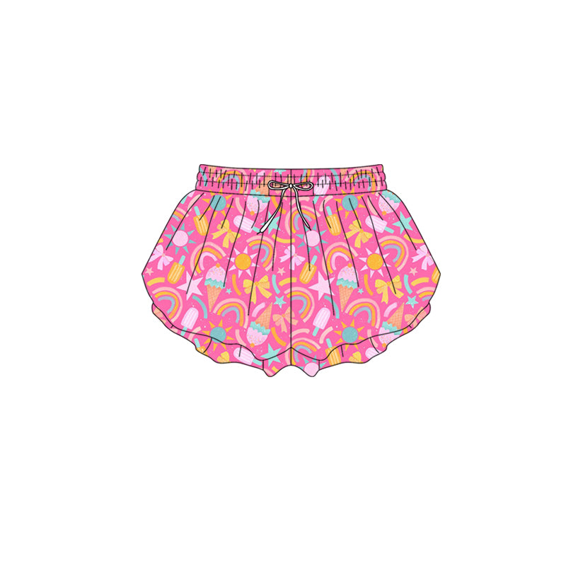 Preorder (moq 5)Baby Girls Pink Rainbows Ice Creams Ruffle Shorts Bottom