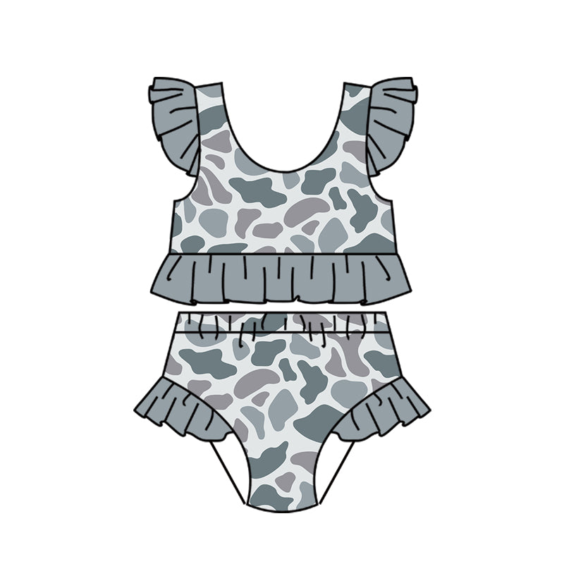 Preorder (moq 5)Baby Girls Southern Light Grey Camo Vests Bummies Swimsuits