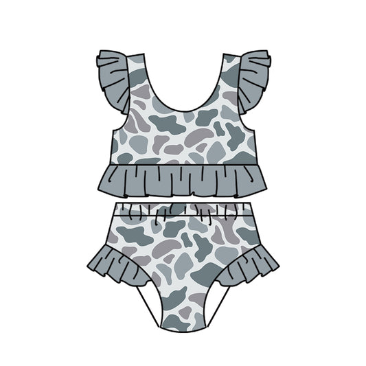 Preorder (moq 5)Baby Girls Southern Light Grey Camo Vests Bummies Swimsuits