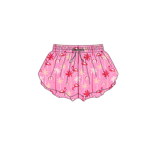Preorder (moq 5)Baby Girls Pink Peach Flamingos Ruffle Shorts Bottom