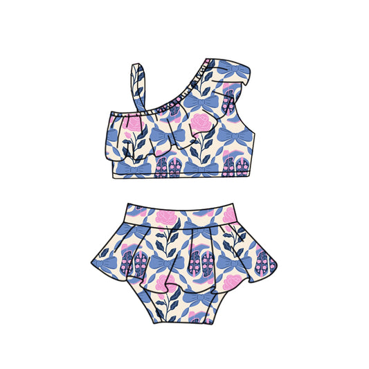 Preorder (moq 5)Baby Girls One Shoulder Western Flower Boots Vests Tunic Bummies Swimsuits