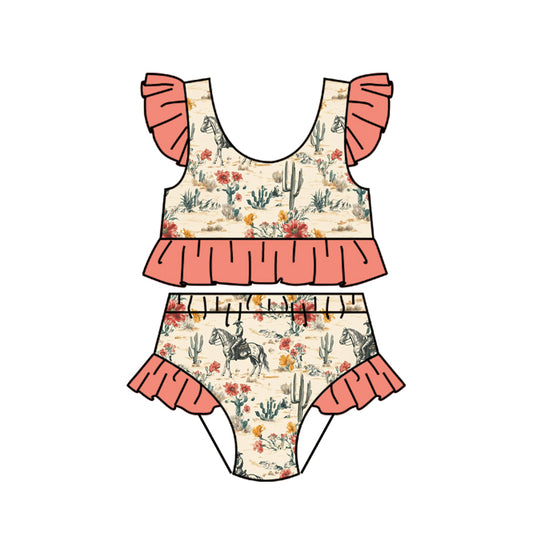 Preorder (moq 5)Baby Girls Horse Rodeos Flowers Vests Bummies Western Swimsuits