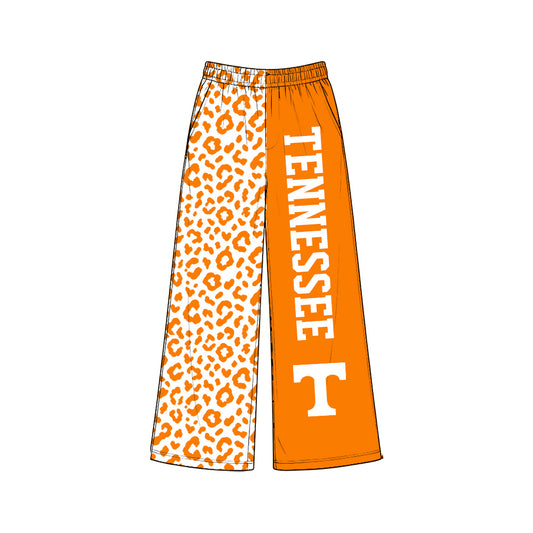 Preorder (moq5) Baby Girls Orange Leopard Tennessee Team Pockets Flare Pants Bottom