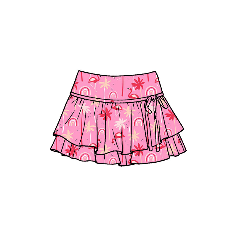 Preorder (moq 5)Baby Girls Pink Rainbows Flamingos Double Ruffle Skirt Shorts Bottom