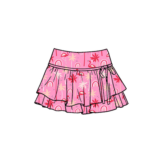 Preorder (moq 5)Baby Girls Pink Rainbows Flamingos Double Ruffle Skirt Shorts Bottom