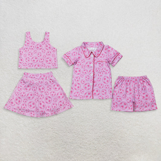 Sibling Baby Girls Footballs Skirt Short Yoga Active Clothes Set Button Short Team Pajamas Sets